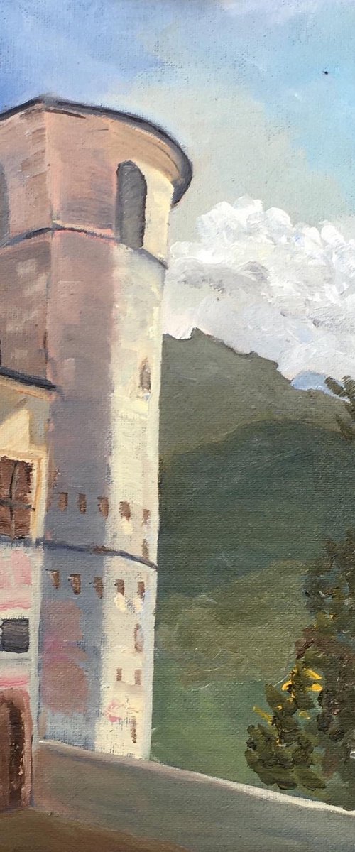 The convent at Montelparo Italy. An original oil painting. by Julian Lovegrove Art