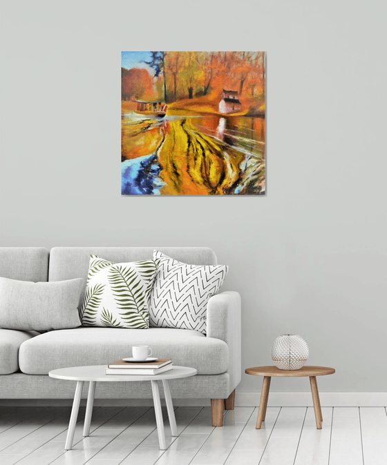 Golden time. Large abstract Oil Painting