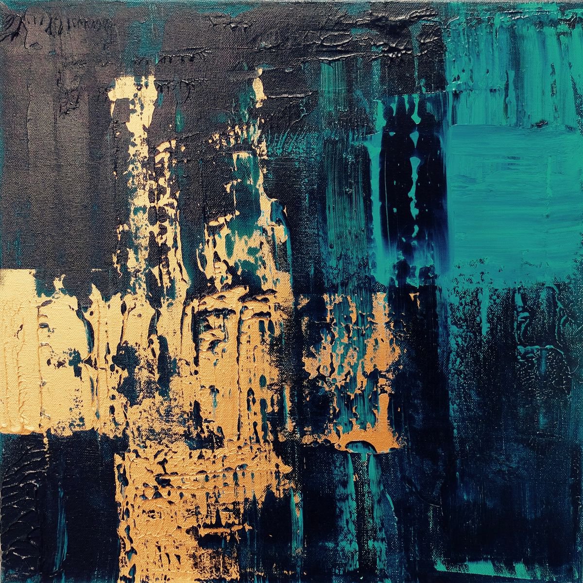 Turquoise/Copper Abstract #186 by Anabel Campbell