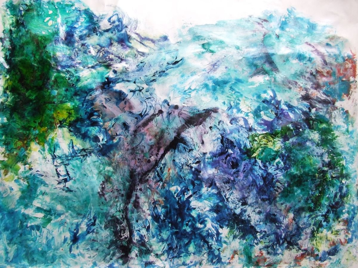 Asian mountains / Acrylic & ink on Linen by Anna Sidi-Yacoub