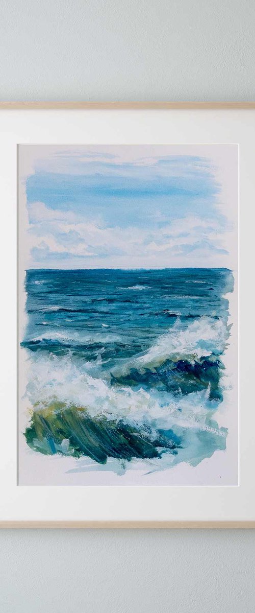 "Ocean Diary from April 8th, 2019" mixed-media painting by Eve Devore