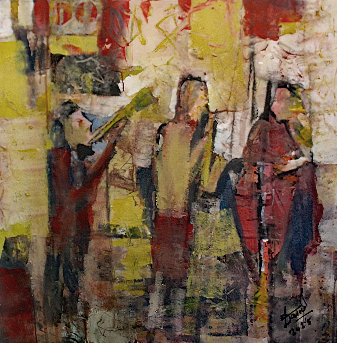 Expressive Portrait Acrylic Painting By Jacques Donneaud, 31 X 31, Jazz En Ville, Original Artwork