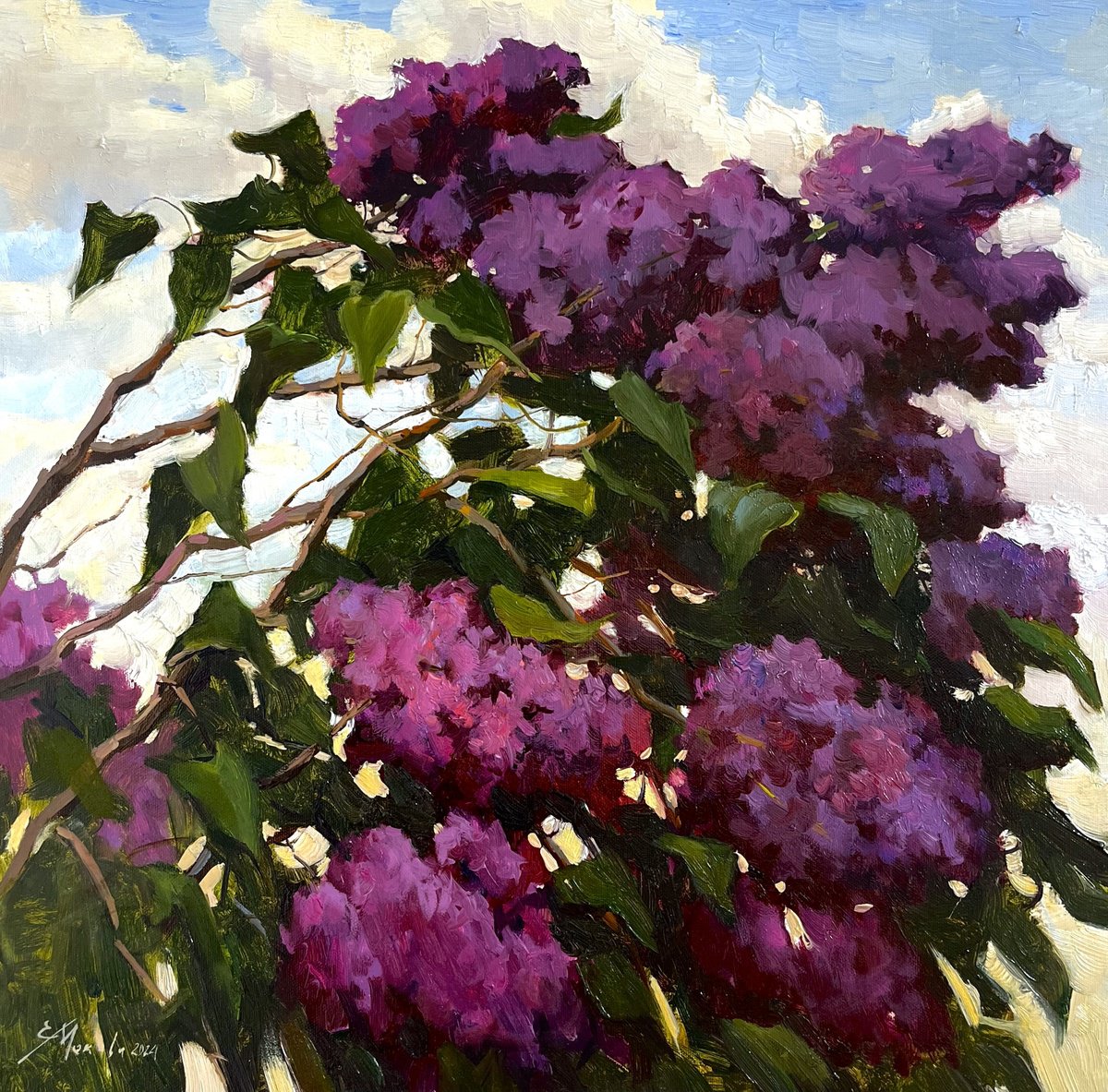 Blooming Lilac Bush by Evgeniia Mekhova