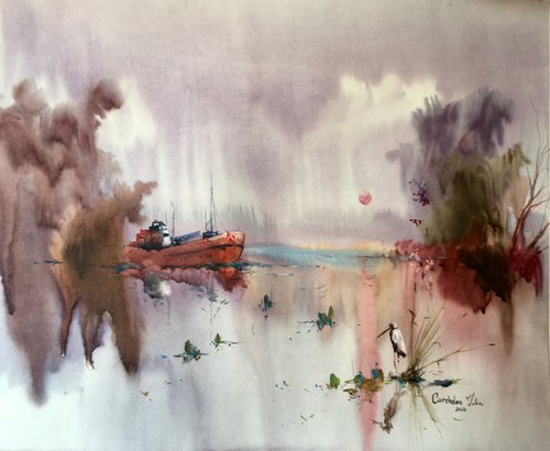Watercolor "Watching the sunset” by Iulia Carchelan