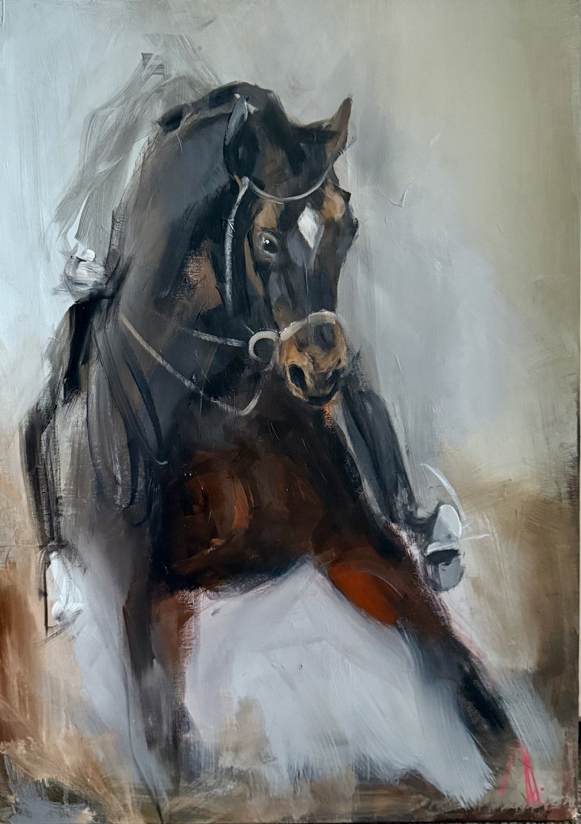 Expressive Animal Acrylic Painting By Tamara Andjus, 20 X 28", Momentum, Original Artwork