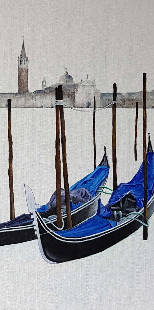 Gondolas Grand Canal Venice Italy Acrylics Painting by Stephen Murray