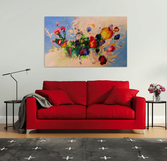 63" Extra Large Floral Abstract painting "Dance of flowers"