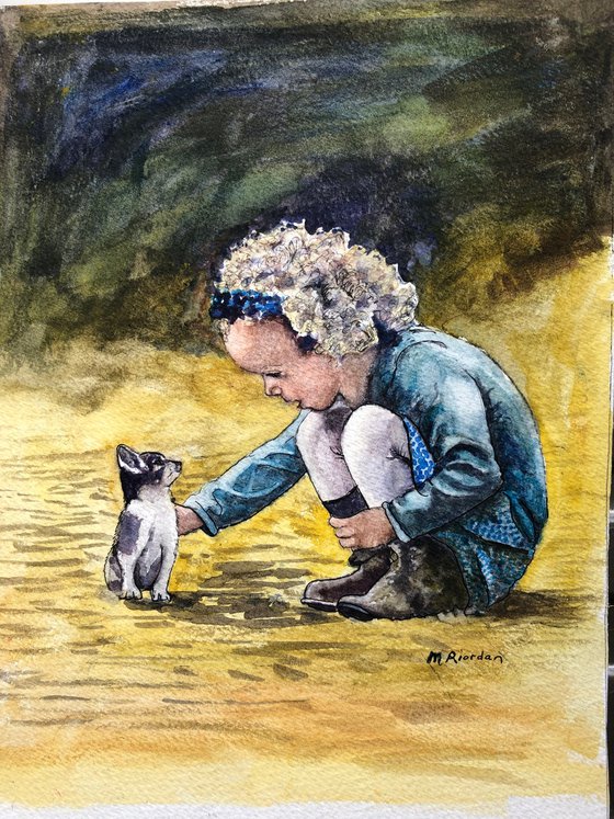 LITTLE GIRL WITH KITTEN