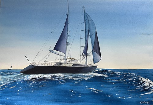 Super yacht set sails. by Erkin Yılmaz