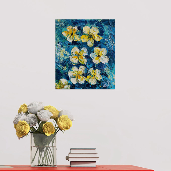 Blue & Yellow Frangipani Art