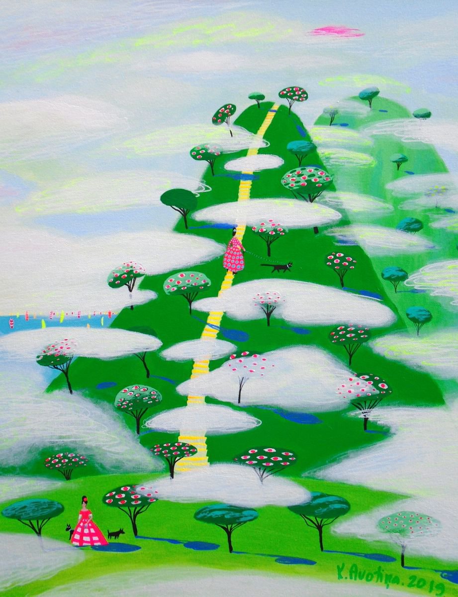 Impressionistic Landscape Acrylic Painting By Katrina Avotina, 20 X 24", It