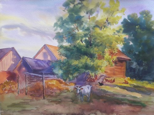 Evening in the village by Boris Serdyuk