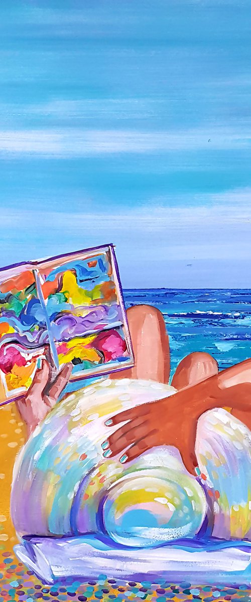 Reading at the Beach by Trayko Popov