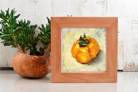 Persimmon Painting Fruit Original Art Mini Artwork Food Impasto Wall Art  Small Oil Painting