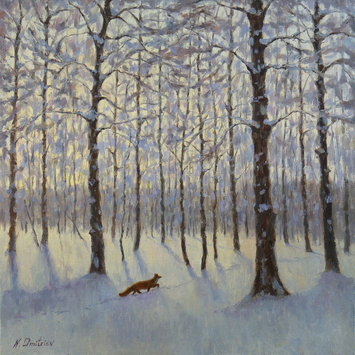 The Winter Morning In The Forest - winter landscape painting by Nikolay Dmitriev