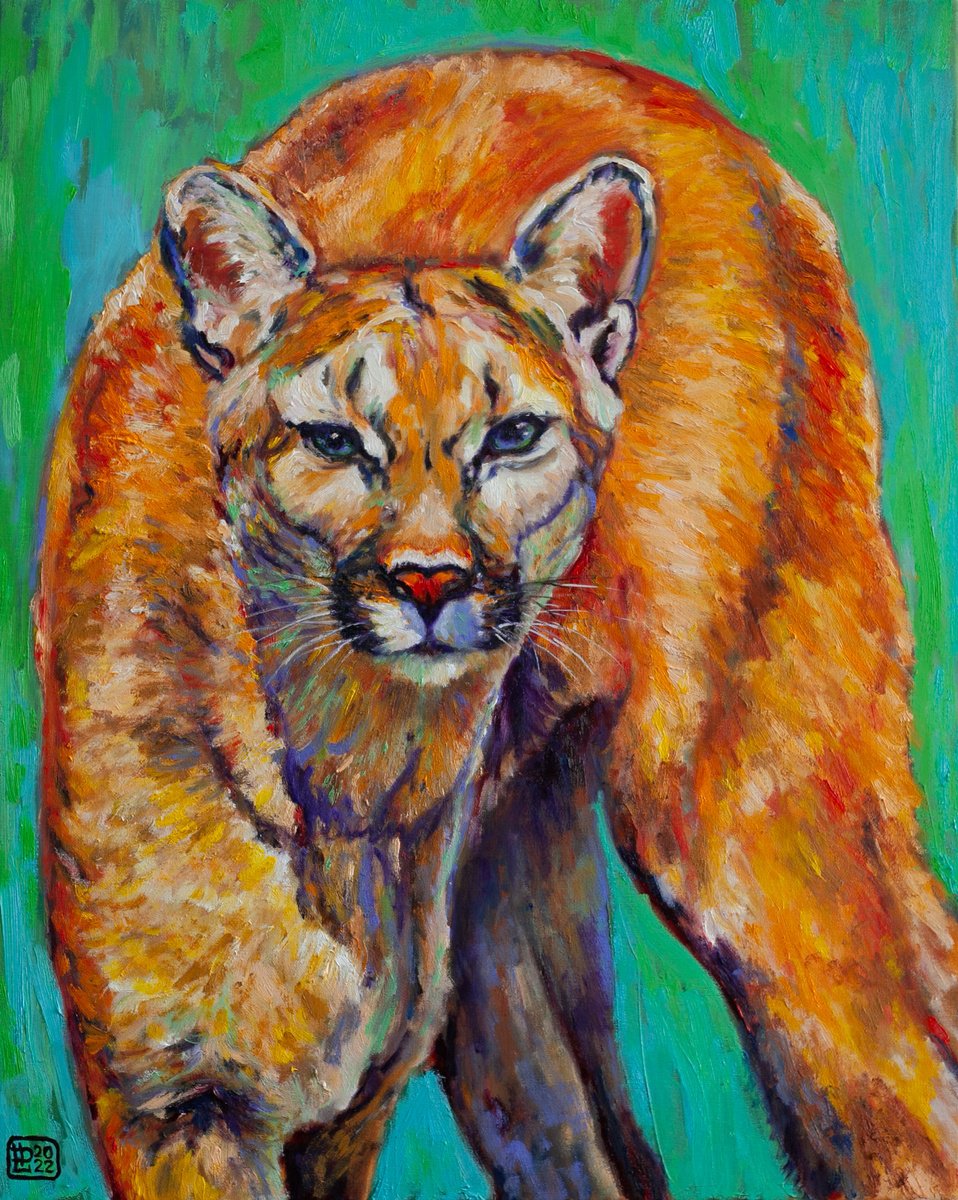 Expressive Animal Oil Painting By Liudmila Pisliakova, 16 X 20", Cougar, Original Artwork