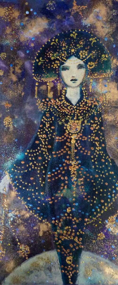 "La voltige" mix media on wood 30x15cm by Loetitia Pillault