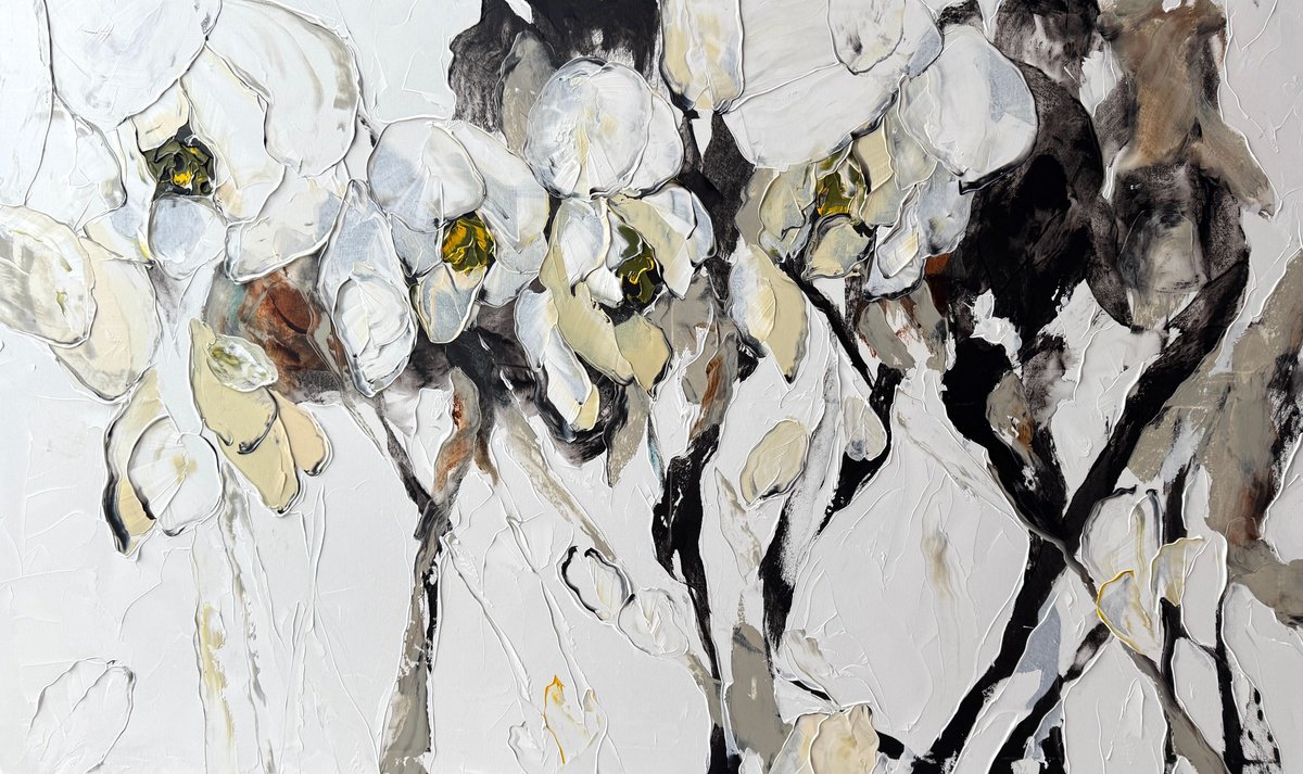 Impressionistic Landscape Acrylic Painting By Tetiana Hutsul, 61 X 37", Louder Than Silence. Floral, Original Artwork