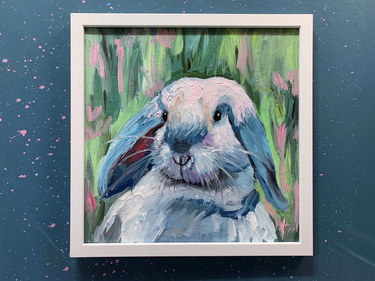 Impressionistic Animal Oil Painting By Vita Schagen, 9 X 9", White Rabbit., Original Artwork