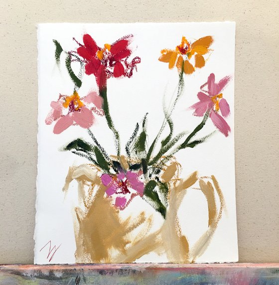 Zinnias In Ochre Jug