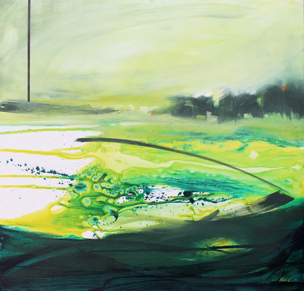 Abstract Landscape Acrylic Painting By Emma Pesti, 28 X 28, Tisa, Original Artwork