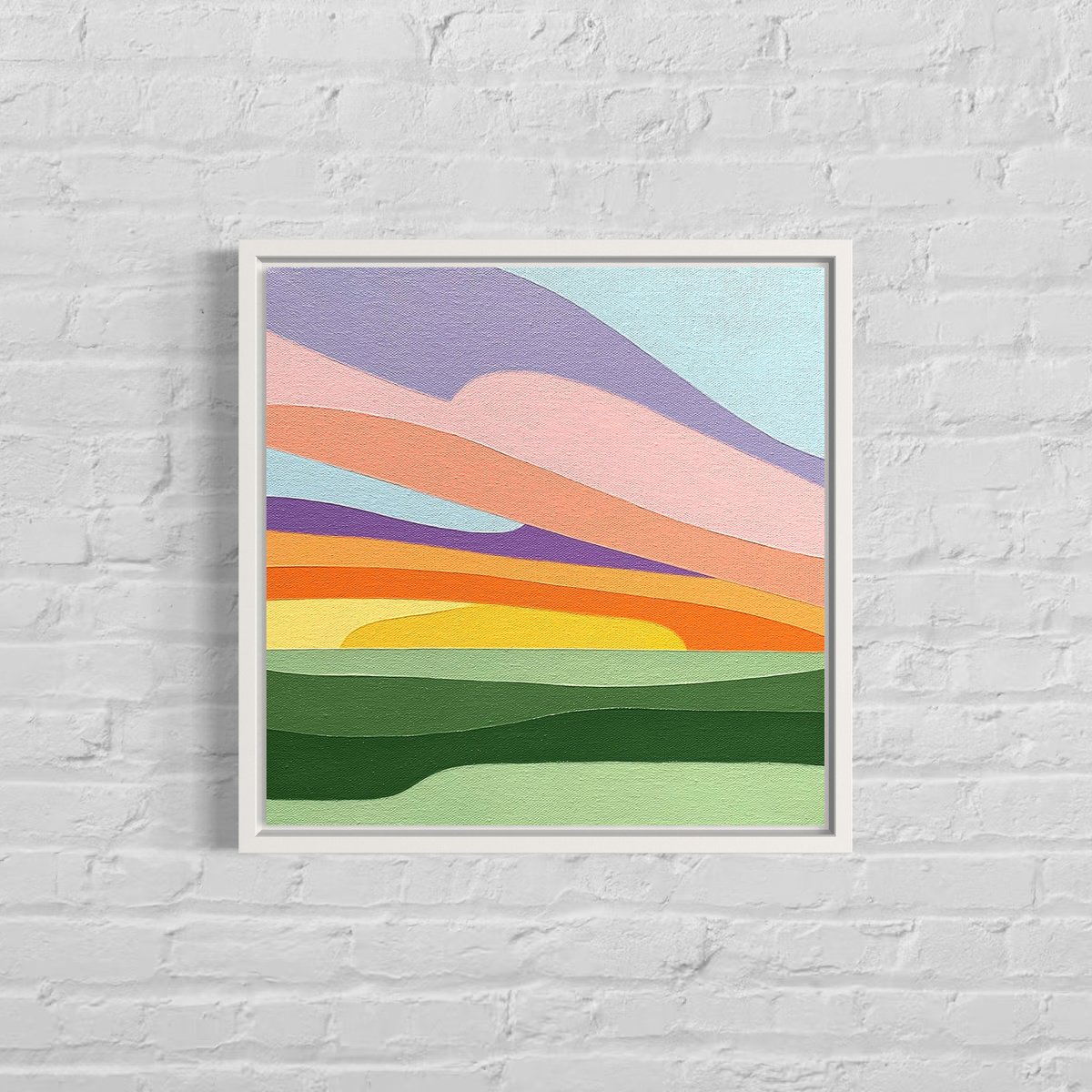 Abstract Landscape Acrylic Painting By Zoe Hattersley, 12 X 12", Sunset Over The Winter Fields, Original Artwork
