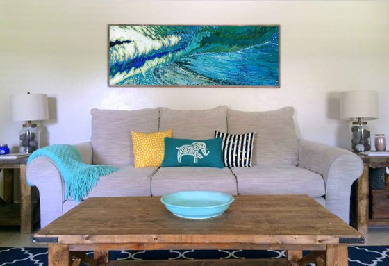 Merging Crashing Ocean Waves 16 x 40" Gallery Wrapped painted sides