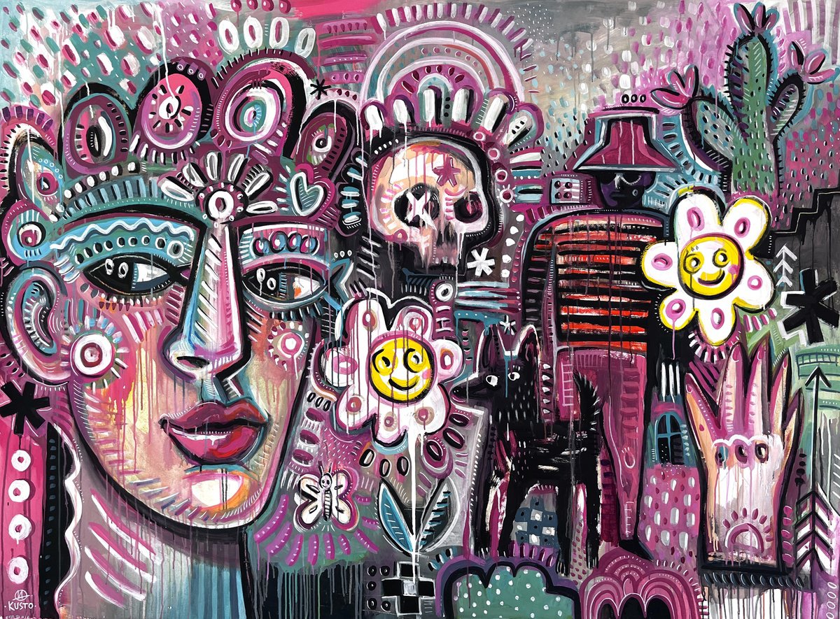 Impressionistic Portrait Acrylic Painting By Daria Kusto, 79 X 58, Strange Dreams, Original Artwork