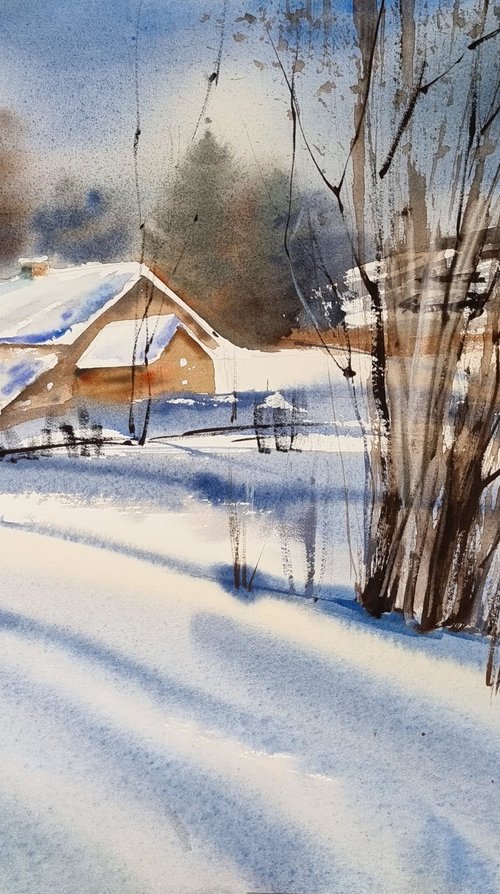 Snowy Day in the Village by Elena Genkin