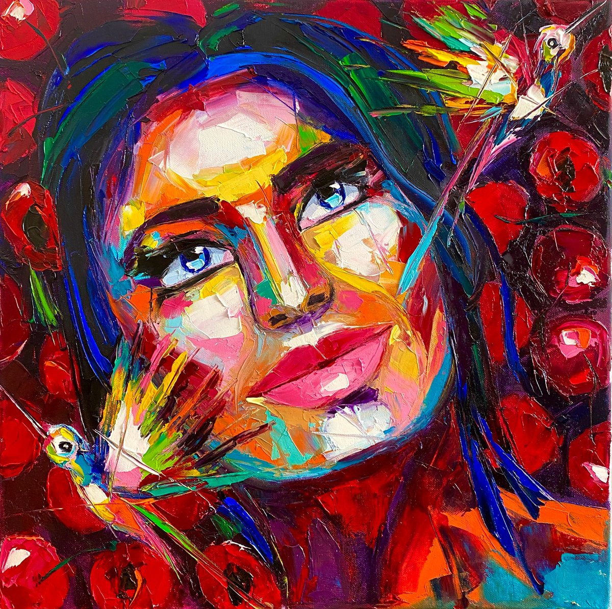 Expressive Oil Painting , Enchanted Lost Cherry By Lina Redford, 20 X 20, Artwork For Sale On Artfinder