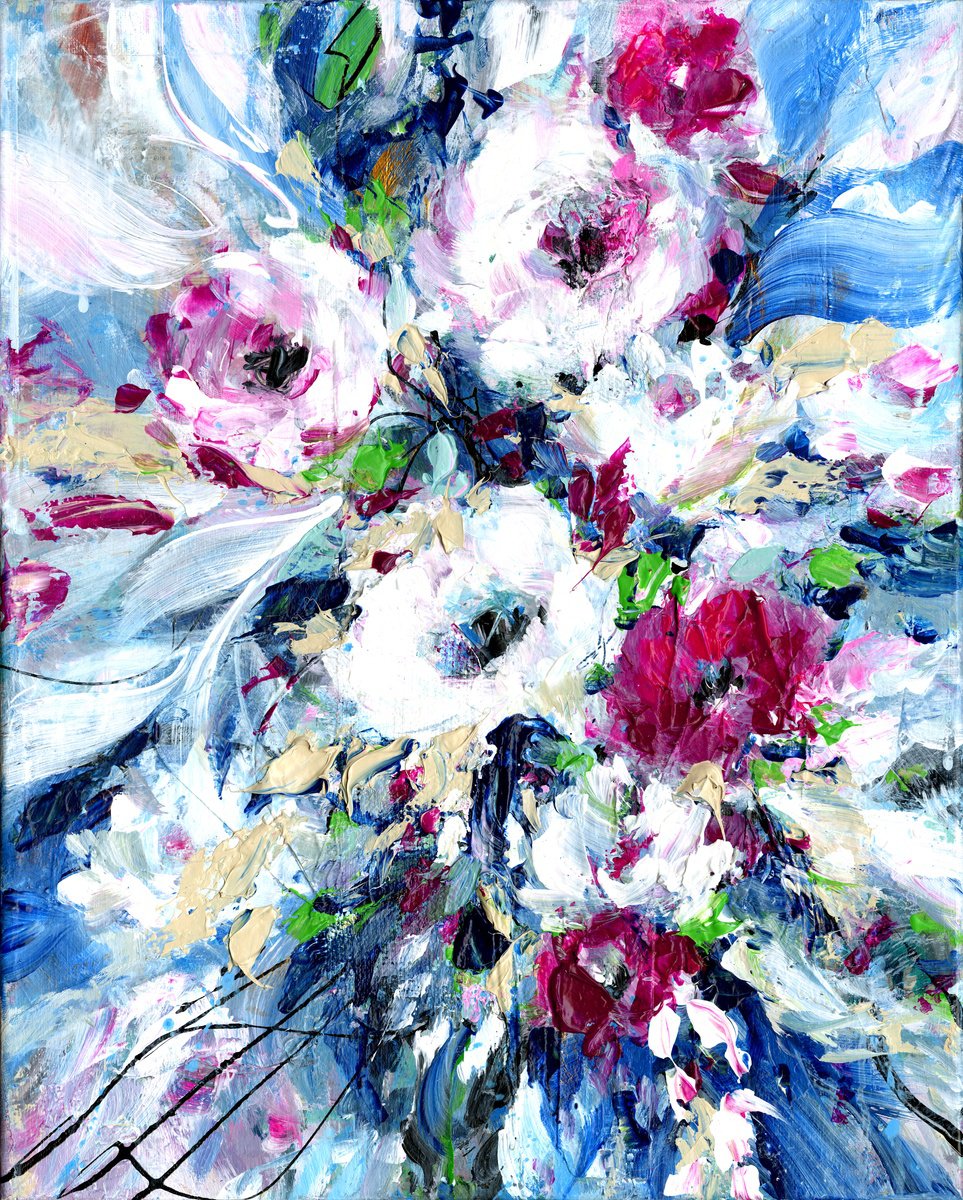 Abstract Botanical Painting By Kathy Morton Stanion, 16 X 20", Only A Memory 13, Original Artwork