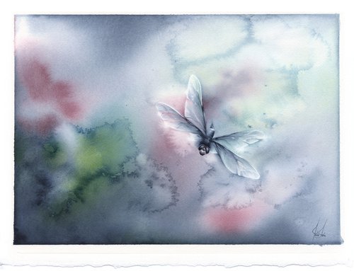 Glimpse IV - Dragonfly Watercolor Painting by ieva Janu
