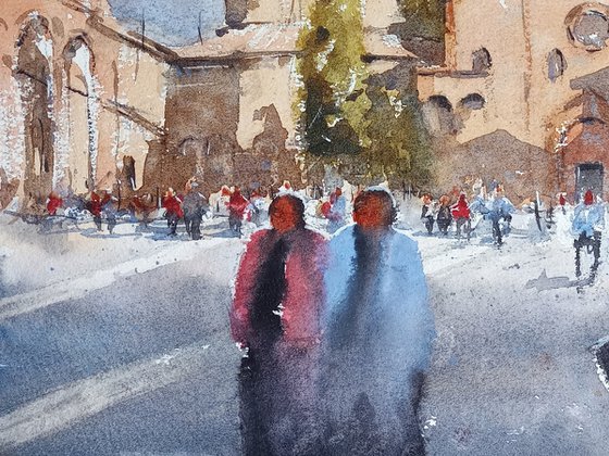 Aperitif time in Piazza Santo Stefano in Bologna