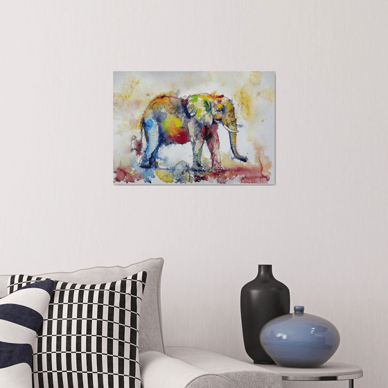 Colorful elephant walking