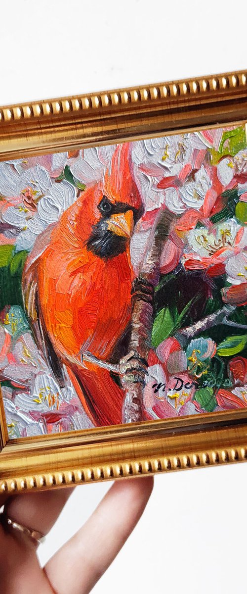 Cardinal red bird by Nataly Derevyanko