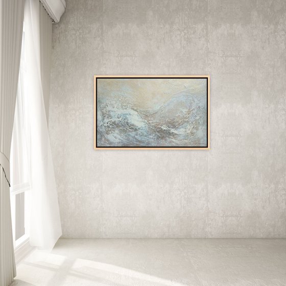 DANCING ON THE EDGE. Large Abstract Beige Textured Painting Modern Art with Heavy Texture. Abstract Landscape Contemporary Seascape Artwork for Livingroom