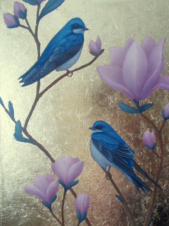 "Swallows", blue birds painting
