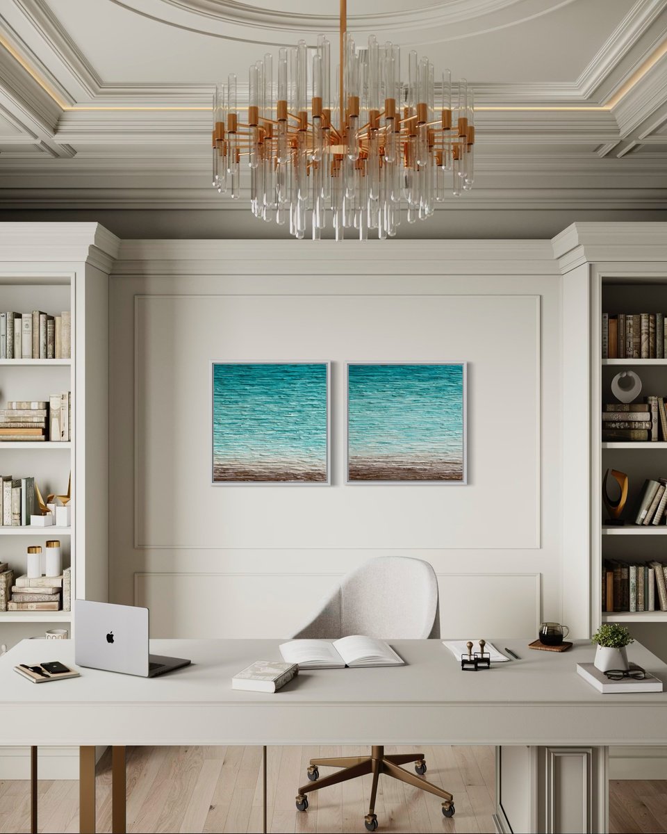 Abstract Landscape Acrylic Painting By Daniela Pasqualini, 30 X 15, Coastal Calm Diptych, Original Artwork