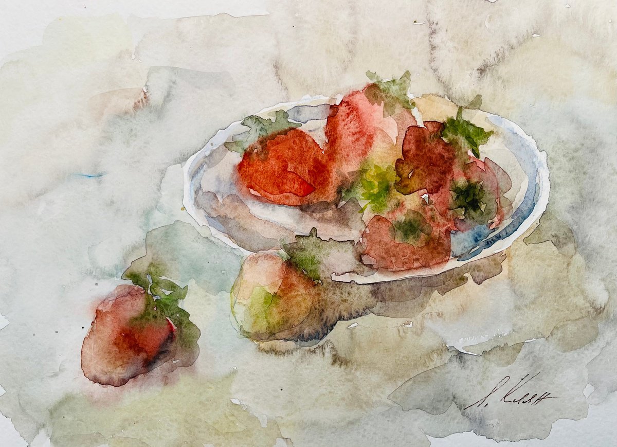 Impressionistic Still Life Drawing By Elena Klyan, 11 X 8, Strawberry. Original, Original Artwork