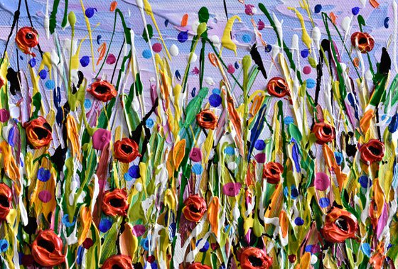 Poppy Meadow II - Original Wildflower Abstract Painting, Impasto Art