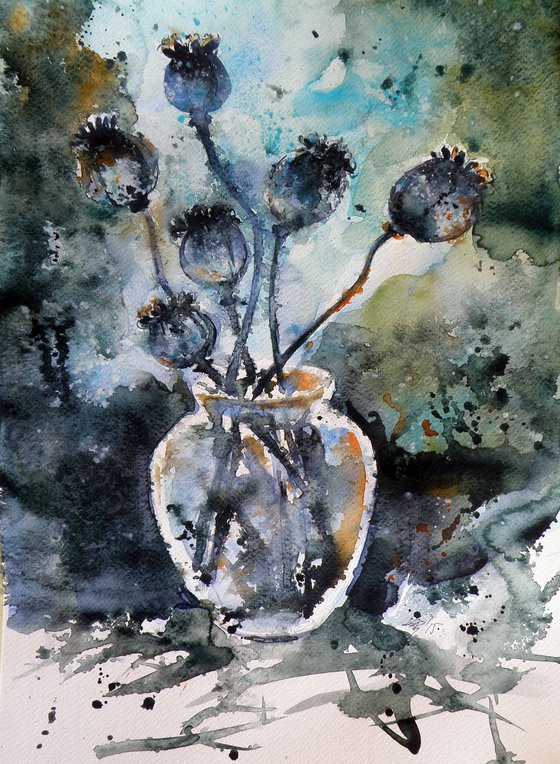 Still life with old poppies