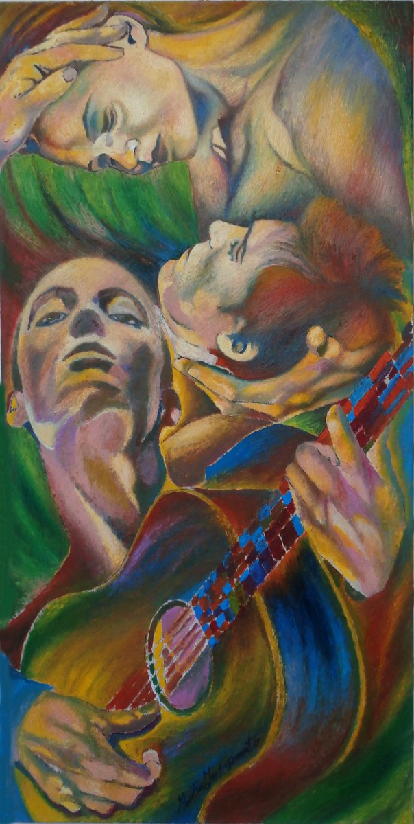 Expressive Portrait Oil Painting By Paola Imposimato, 20 X 39", Tango Chords, Original Artwork