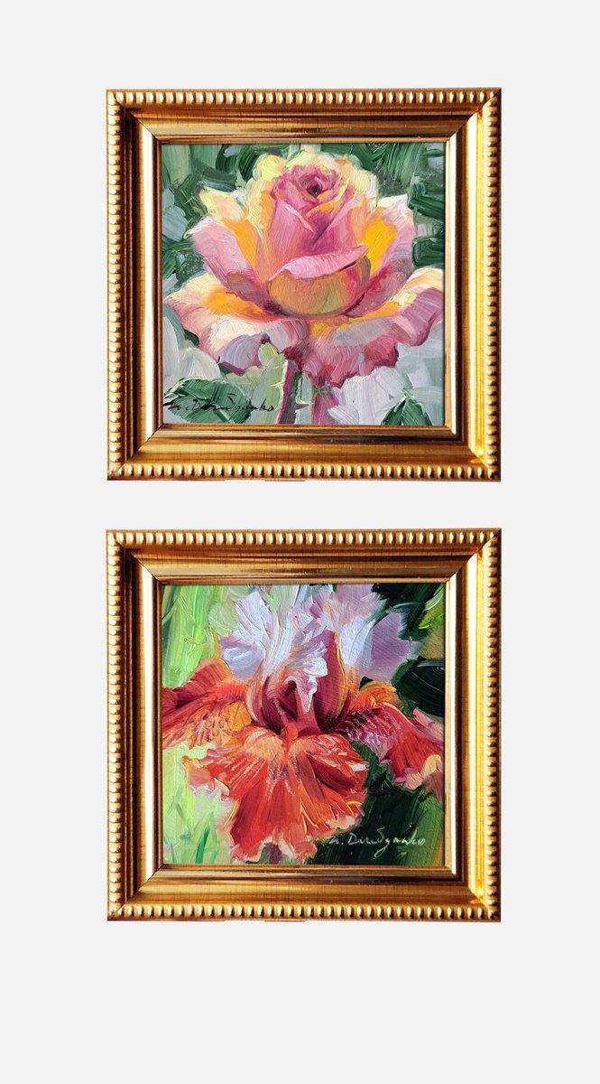 Impressionistic Botanical Oil Painting By Nataly Derevyanko, 5 X 5", Friends, Original Artwork