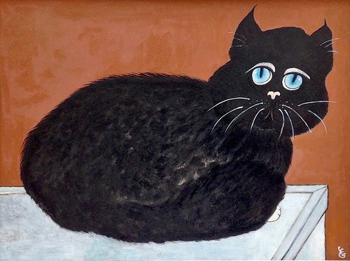 Black cat at dresser by Eleanor Gabriel
