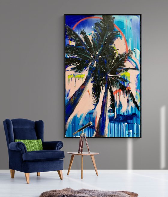 Very big artwork - "Blue palms" - Pop Art - Huge painting - Palm - Street Art