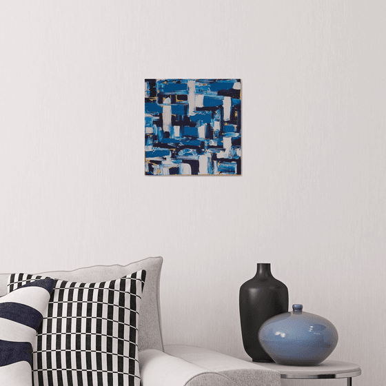 Abstract in blue, white and gold