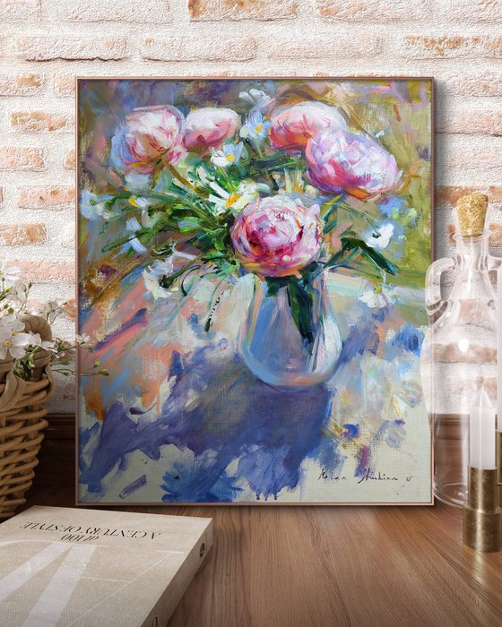 Peonies in the morning garden