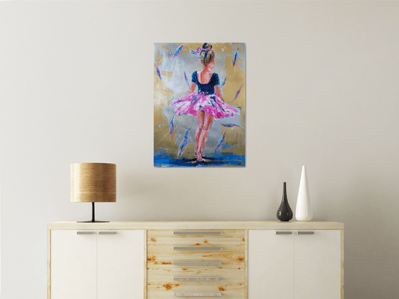 Light as a Feather- Little Ballerina Acrylic Mixed Media Painting on Paper