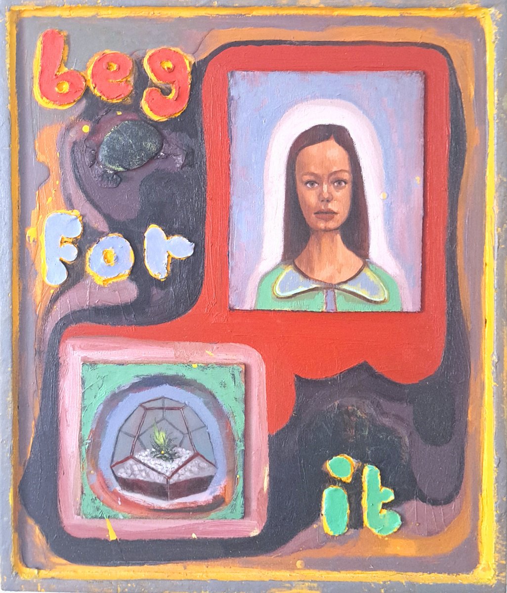 Surrealistic Portrait Painting By Taco Eisma, 17 X 21", Beg For It, Original Artwork