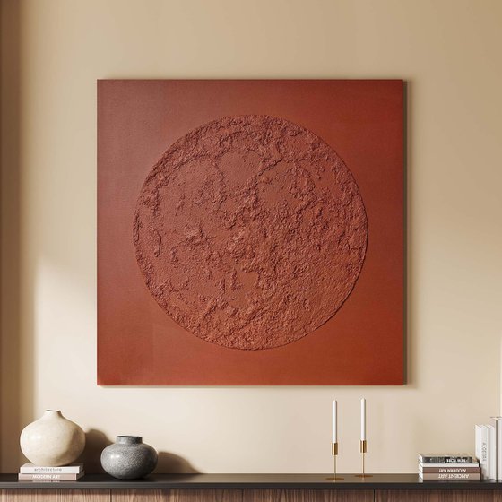 "Red Moon" Abstract moon high textured art
